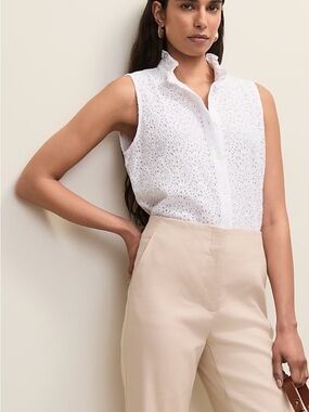 Ann Taylor Ruffle Collar Lace Sleeveless Shirt